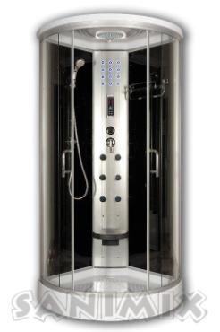 Zuhanykabin, Sanimix, 22.8021-1 ves, hidromasszzs, fekete veg htfallal, 90x90 cm