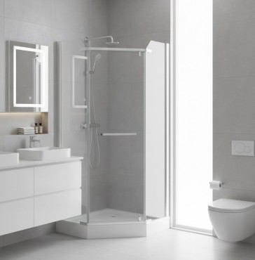 HTB, Zuhanykabin �tsz�glet�, t�lc�val �s szifonnal, nat�r �veg, szat�n, 90x90 cm, 8 mm, 8128 