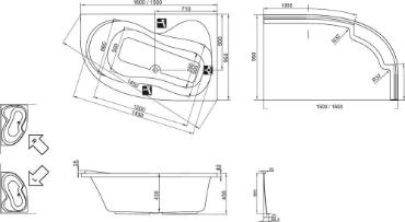 Ravak, Rosa 95 aszimmetrikus k�d, 150x95 cm