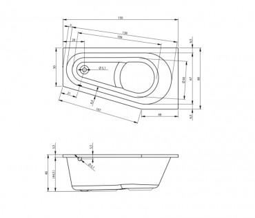 Riho, Delta asszimetrikus k�d, balos, 160x80 cm, B069001005