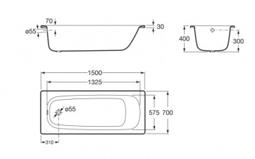 Roca, Contesa, Egyenes lemezkd, 150x70 cm