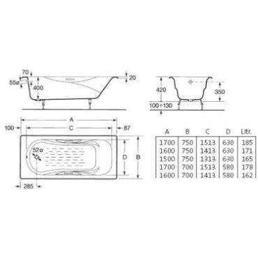 Roca, Malibu, �nt�ttvas k�d, kapaszkod�kkal, cs�sz�sg�tl� aljjal 160x70 cm
