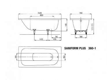 Kaldewei, Advantage, Saniform Plus (360-1) Egyenes lemezkd, 140*70 cm