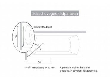 H2O, Kdparavn 75x143 cm, 6 mm vastag biztonsgi veg
