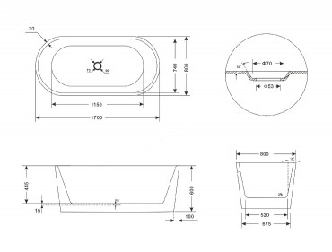 BLN, Milona szabadon �ll� f�rd�k�d, 170x80x60 cm