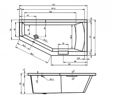 Riho, Geta Plug&Play aszimmetrikus kd, B 170x90 cm BD49