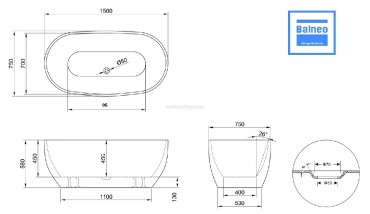 Balneo, Monaco Compact Oval Design 150x75x58 cm trben ll kd (szabadon ll) I.o.