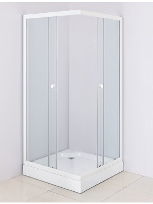 HTB, zuhanykabin, szögletes, 90x90, átlátszó üveg, fehér keret, 5 mm (8126 E), tálcával és szifonnal