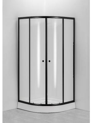 HTB, zuhanykabin, íves, 90x90, átlátszó üveg, fekete keret, 5 mm (8120E), zuhanytálcával