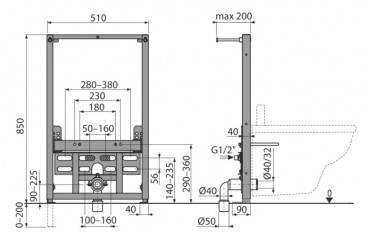 Alcaplast A105/850 szerelkeret bidhez