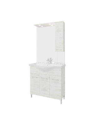 S-Due, Rubino 86 fürdőszoba bútor, 3 ajtós oldalszekrényes tükör, lámpa, fehér tölgy, 4110+4124D