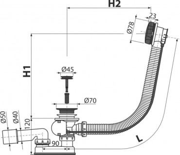 Alcaplast, kdszifon, automata le- s tlfoly matt fekete A55BLACK