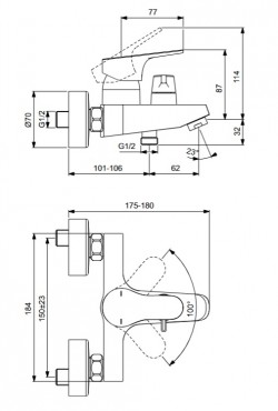 Ideal Standard, Cerabase egykaros kdtlt s zuhanycsaptelep, krm, BD594AA