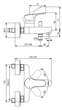 Ideal Standard, Cerabase egykaros kdtlt s zuhanycsaptelep, krm, BC843AA