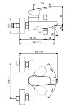 Ideal Standard, Ceraflex kdtlt s zuhanycsaptelep, krm, B1721AA