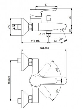 Ideal Standard, Alpha kdtlt s zuhanycsaptelep, krm, BC654AA