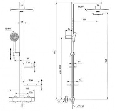 Ideal Standard, Ceratherm Alu+ termoszttos zuhanyrendszer, ezst, BD583SI