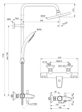 Ideal Standard, Ceratherm T25 zuhanyrendszer, krm, A7629AA