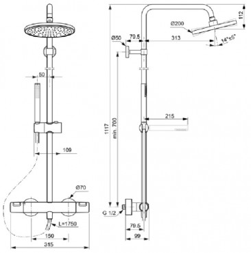 Ideal Standard, Ceratherm T25 termoszttos zuhanyrendszer, fekete, A7586XG