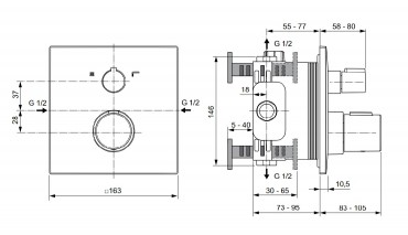 Ideal Standard, Ceratherm C100 fals�k alatti termoszt�tos k�d �s zuhany csaptelep, fekete, A7522XG
