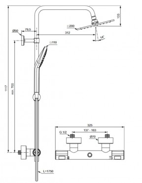 Ideal Standard, Ceratherm T100, Termoszt�tos zuhanyrendszer, 175 cm, A7240AA