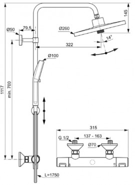 Ideal Standard, Ceratherm T25+ termoszttos zuhanyrendszer, krm, A7210AA