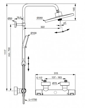 Ideal Standard, Ceratherm T25+, A7210XG Termoszttos zuhanyrendszer, fekete