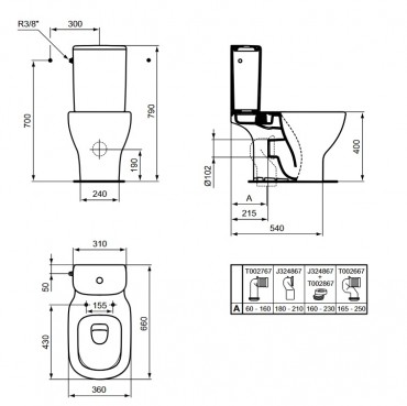 Ideal Standard, Tesi AquaBlade monoblokkos WC cssze, fehr, T008701