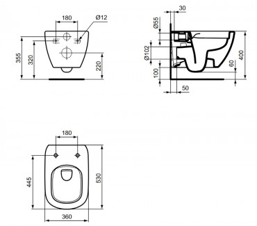WC, Ideal Standard, Tesi RimLS+ T493201, fali, rimless (perem n�lk�li), m�ly�bl�t�s�