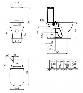 WC, Ideal Standard, Tesi AquaBlade T008201, monoblokkos, perem nlkli