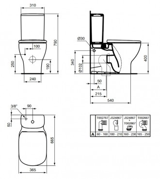 Ideal Standard, Tesi AquaBlade monoblokkos WC cssze, fehr, T008201