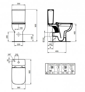 Ideal Standard, I.LIFE A monoblokkos WC tartly, als bektssel, fehr, T472301