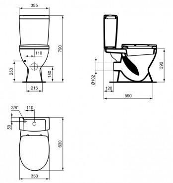 Ideal Standard, Eurovit monoblokkos WC, tartllyal s lkvel, fehr, V337101