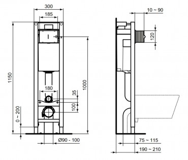 Szerelkeret, Ideal Standard, Prosys E2332AC, WC tartllyal, nyomlappal