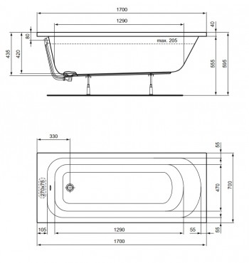 Ideal Standard, Simplicity frdkd 170x70 cm, fehr, W004401