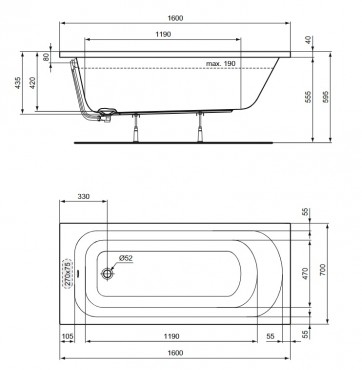 Ideal Standard, Simplicity frdkd 160x70 cm, fehr, W004301