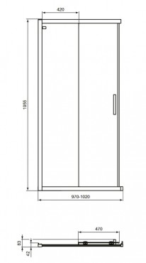 Ideal Standard, Connect 2 szgletes zuhanykabin 100x100 cm, natur veg, 6mm, fekete, K9262V3