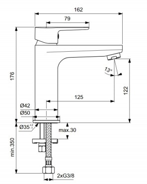 Ideal Standard, Cerafine H120 mosdcsaptelep click-clack leresztvel, fekete, BD131XG