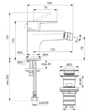 Ideal Standard, Cerafine O bid csaptelep click-clack leeresztvel, fekete, BD716XG