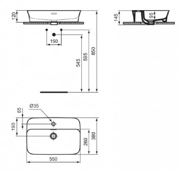 Mosd�, Ideal Standard, Ipalyss E2077V6, pultra �ltethet�, csaplyukkal, bord�, 55 cm