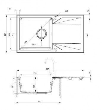 Deante, Evora, gr�nit mosogat�, 1 medenc�s, antracit-met�l sz�nben 78*44*19,3 cm ZQJ_T113 I.o.