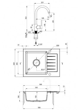 Deante, Zorba, gr�nit mosogat� csapteleppel, 1 medenc�s, fekete sz�n 58*44*16,4 cm ZQZAN11A I.o.