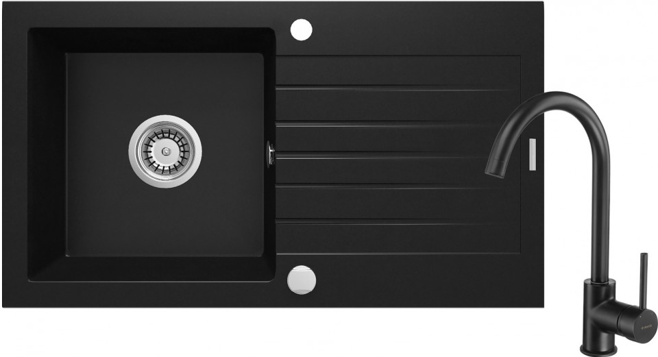 Deante, Zorba, gr�nit mosogat� csapteleppel, 1 medenc�s, fekete sz�n 76*44*16 cm ZQZVN113 I.o.