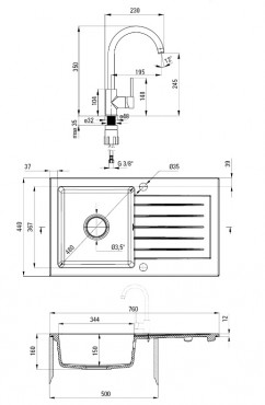 Deante, Zorba, gr�nit mosogat� csapteleppel, 1 medenc�s, b�zs sz�n 76*44*16 cm ZQZV5113 I.o.