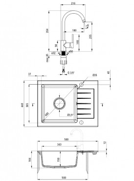 Deante, Zorba, gr�nit mosogat� csapteleppel, 1 medenc�s, homok sz�n 58*44*16,4 cm ZQZA711A I.o.