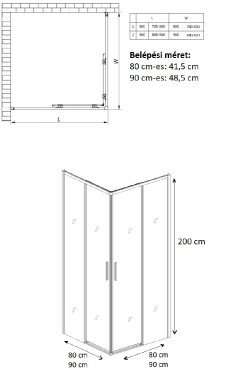Zuhanykabin, AD LC-JJ01, Sz�gletes, 6 mm nano fel�let� �veg, 90x90 cm