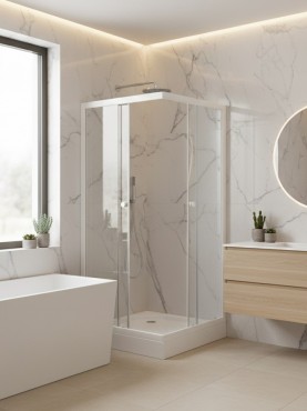 HTB, sz�gletes zuhanykabin, t�lc�val �s szifonnal, 80*80, 5 mm �tl�tsz� �veg, feh�r keret 8126E  