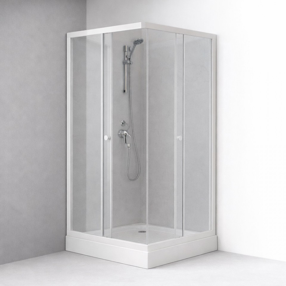 HTB, sz�gletes zuhanykabin, t�lc�val �s szifonnal, 80*80, 5 mm �tl�tsz� �veg, feh�r keret 8126E  