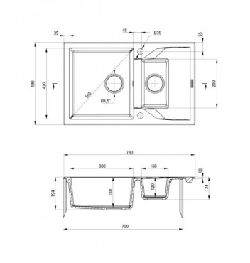 Deante, Andante, gr�nit mosogat�, 1.5 medenc�s csepegtet�vel, alab�strom, ZQN_A513