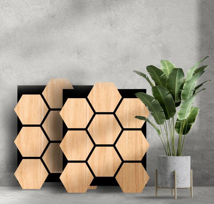 Arhci Design, Hexa, White Oak akusztikus fali panel, feh�r t�lgy, 760*620*18 mm